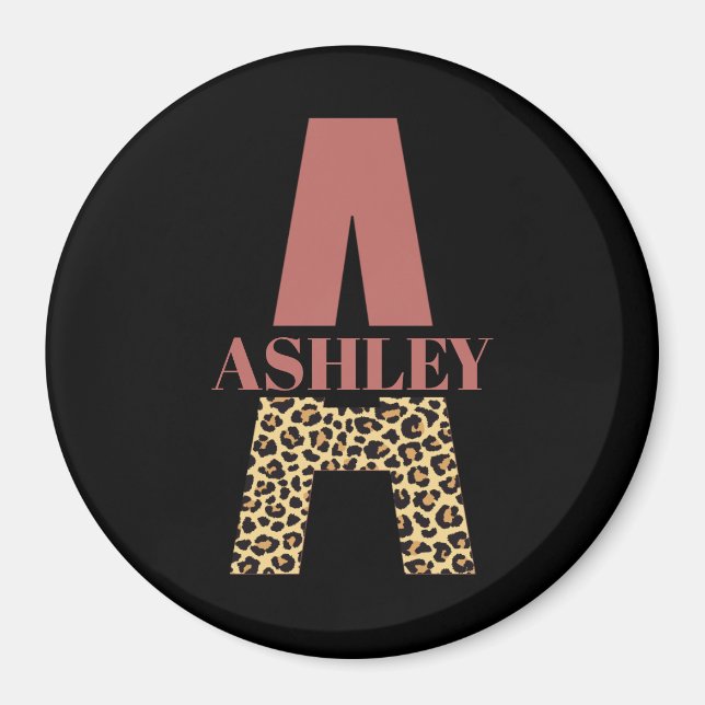 Personlig Monogram A Rosa Leopard print Magnet (Framsidan)