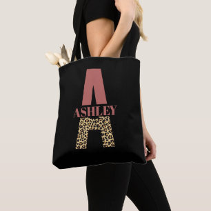 Personlig Monogram A Rosa Leopard print Tygkasse