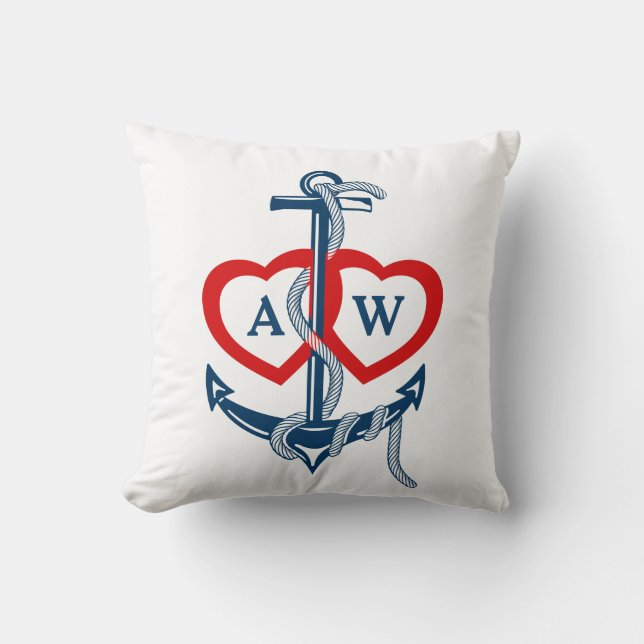 Personlig monogram Anchor Nautical dekorativ kudde (Framsida)