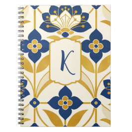 Personlig Monogram Art Deco Marinblå & Guld Anteckningsbok
