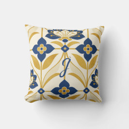Personlig monogram Art Deco marinblå & guld Kudde