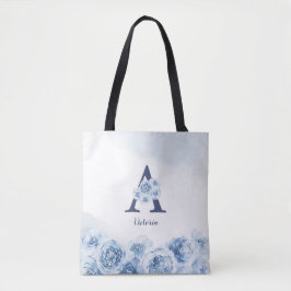Personlig monogram blå blommigt bridesmaid tygkasse