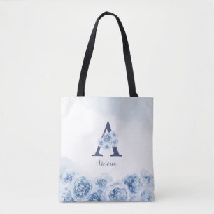Personlig monogram blå blommigt bridesmaid tygkasse