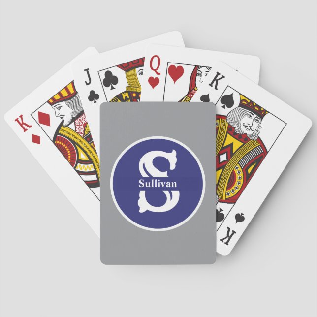 Personlig monogram blå och grå klassisk casinokort (Baksidan)