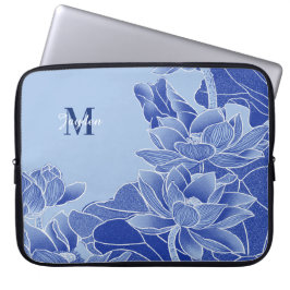 Personlig Monogram Blåa blommor Lotus Mandala Laptop Fodral