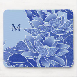 Personlig Monogram Blåa blommor Lotus Mandala Musmatta