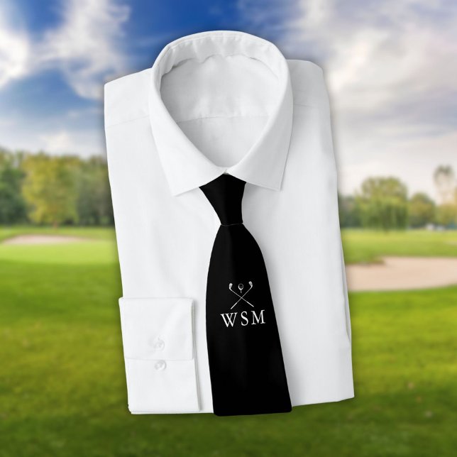 Personlig Monogram Black and White Golf Klubbs Slips (Personalized Monogram Black And White Golf Clubs Neck Tie)