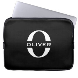 Personlig Monogram Black and White Namn Laptop Fodral