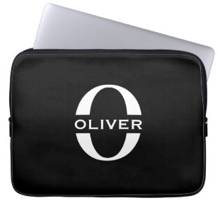 Personlig Monogram Black and White Namn Laptop Fodral