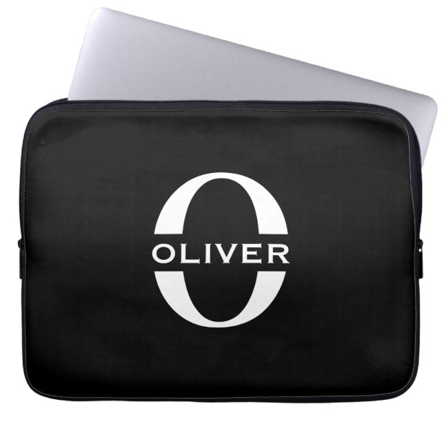 Personlig Monogram Black and White Namn Laptop Fodral (Framsidan)