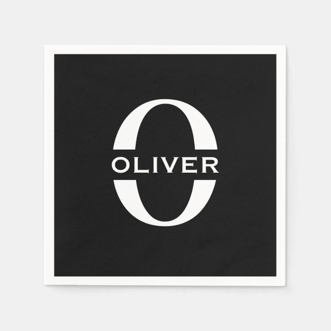 Personlig Monogram Black and White Namn Pappersservett (Framsidan)