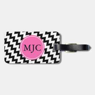 Personlig Monogram Black and White Zigzag Bagagebricka