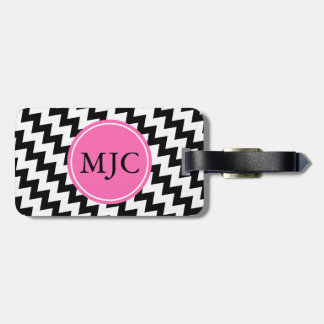 Personlig Monogram Black and White Zigzag Bagagebricka