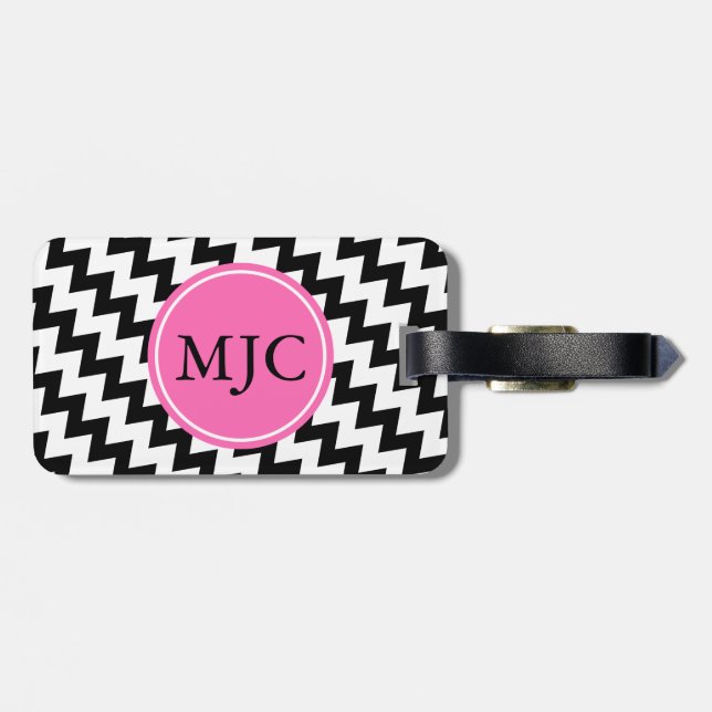 Personlig Monogram Black and White Zigzag Bagagebricka (Baksida Vågrät)