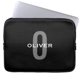 Personlig Monogram Black Grått White Namn Laptop Fodral
