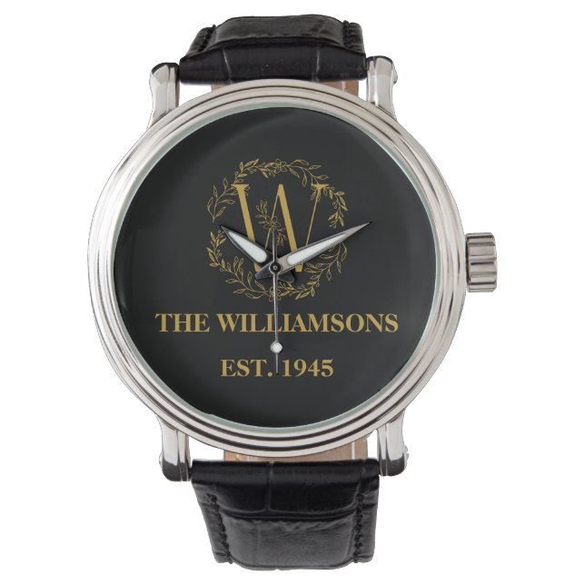 Personlig Monogram Black & Guld-familjen - första  Armbandsur (Framsida)
