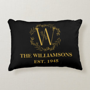 Personlig Monogram Black & Guld-familjen - första Prydnadskudde