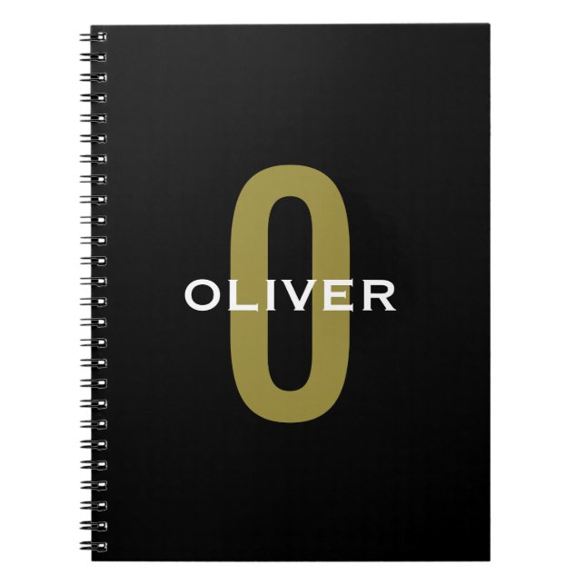 Personlig Monogram Black Guld White Namn Anteckningsbok (Framsidan)