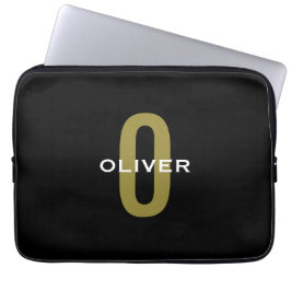 Personlig Monogram Black Guld White Namn Laptop Fodral
