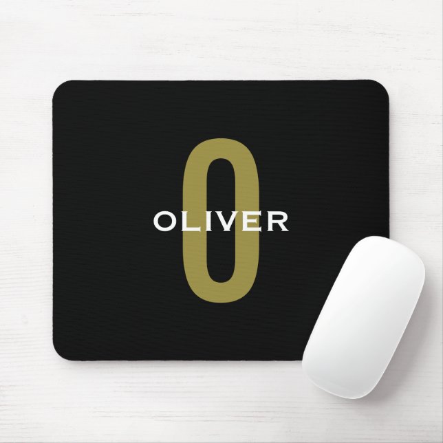 Personlig Monogram Black Guld White Namn Musmatta (Med mus)