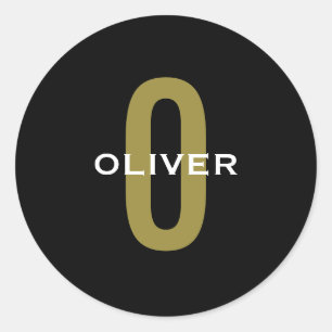 Personlig Monogram Black Guld White Namn Runt Klistermärke