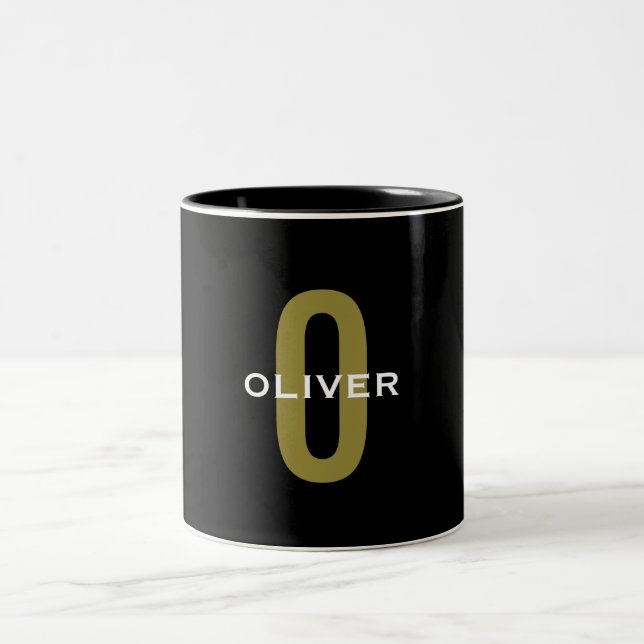 Personlig Monogram Black Guld White Namn Två-Tonad Mugg (Center)