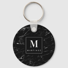 Personlig Monogram Black Marble Nyckelring