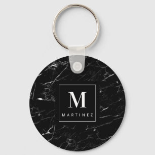 Personlig Monogram Black Marble Nyckelring
