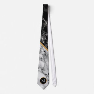 Personlig Monogram Black White Marble Neck Tie Slips