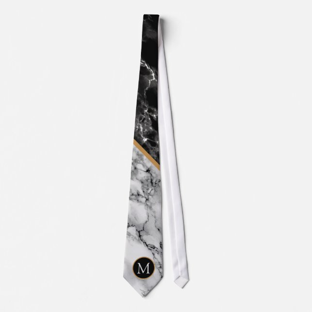 Personlig Monogram Black White Marble Neck Tie Slips (Framsida)