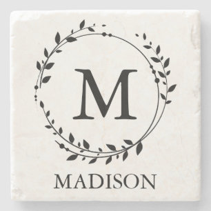Personlig monogram Bladkrans Stenunderlägg