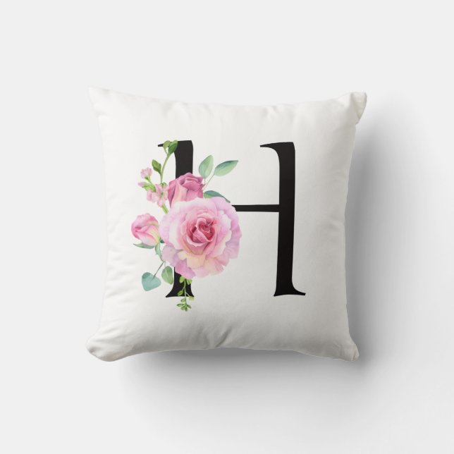 Personlig Monogram Blommig Initial H Kudde (Framsida)