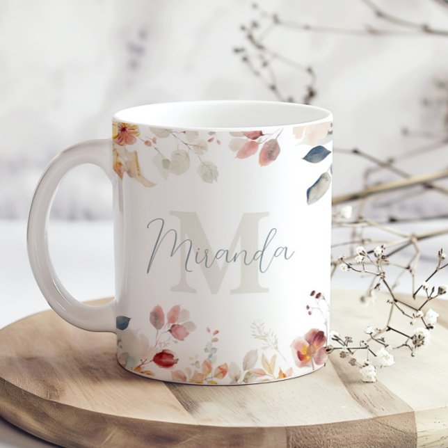 Personlig Monogram Blommig Kaffemugg (Skapare uppladdad)