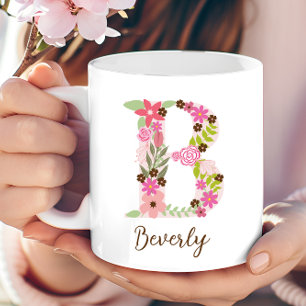 Personlig Monogram Blommigt Brev B Kaffemugg