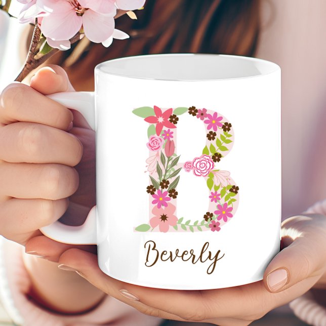 Personlig Monogram Blommigt Brev B Kaffemugg (Personalized Monogram Floral Letter B Coffee Mug)