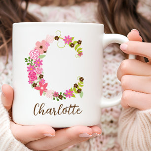 Personlig Monogram Blommigt Brev C Kaffemugg