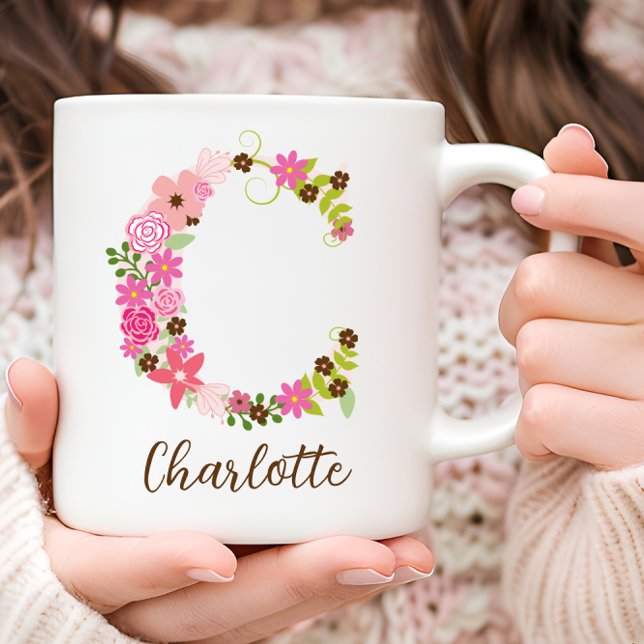 Personlig Monogram Blommigt Brev C Kaffemugg (Personalized Monogram Floral Letter C Coffee Mug)