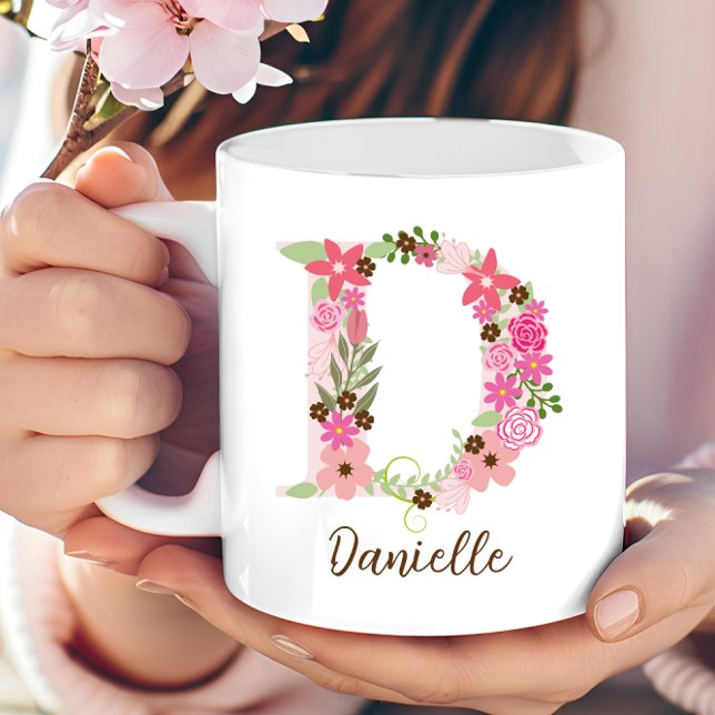 Personlig Monogram Blommigt Brev D Kaffemugg (Personalized Monogram Floral Letter D Coffee Mug)