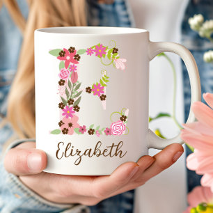 Personlig Monogram Blommigt Brev E Kaffemugg