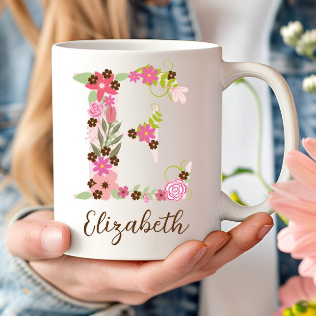 Personlig Monogram Blommigt Brev E Kaffemugg (Personalized Monogram Floral Letter E Coffee Mug)