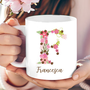 Personlig Monogram Blommigt Brev F Kaffemugg