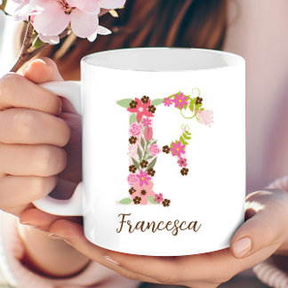 Personlig Monogram Blommigt Brev F Kaffemugg