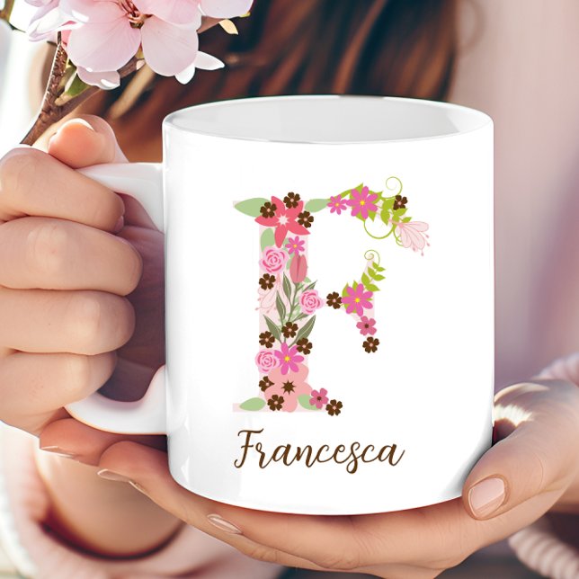 Personlig Monogram Blommigt Brev F Kaffemugg (Personalized Monogram Floral Letter F Coffee Mug)