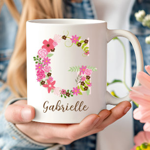 Personlig Monogram Blommigt Brev G Kaffemugg