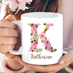 Personlig Monogram Blommigt Brev K Kaffemugg