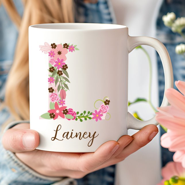 Personlig Monogram Blommigt Brev L Kaffemugg (Personalized Monogram Floral Letter L Coffee Mug)
