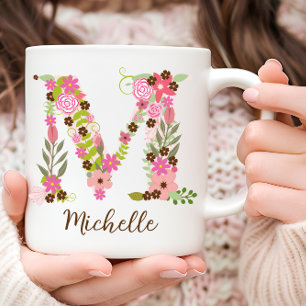 Personlig Monogram Blommigt Brev M Kaffemugg