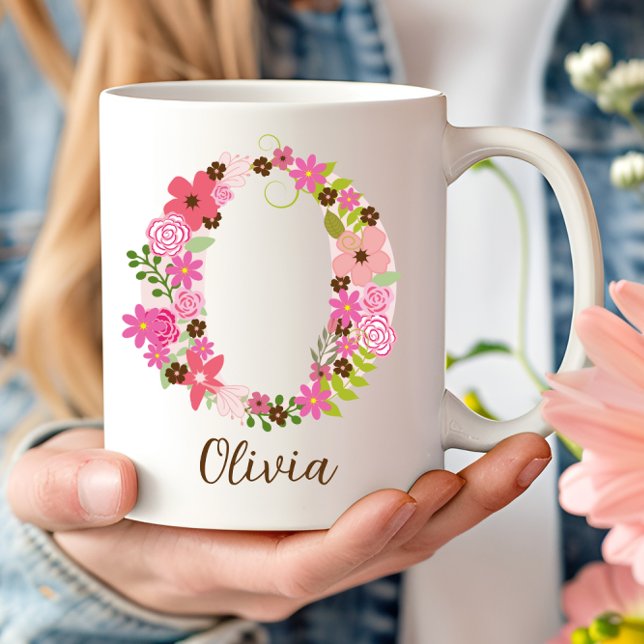 Personlig Monogram Blommigt Brev O Kaffemugg (Personalized Monogram Floral Letter O Coffee Mug)