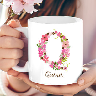 Personlig Monogram Blommigt Brev Q Kaffemugg