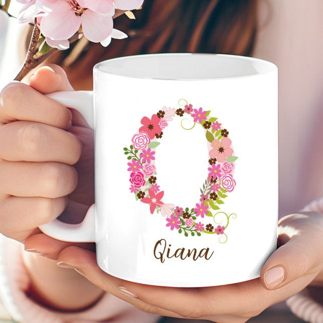 Personlig Monogram Blommigt Brev Q Kaffemugg (Personalized Monogram Floral Letter Q Coffee Mug)